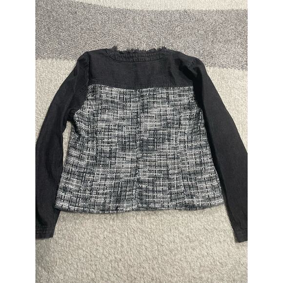 Jean Tweed Jacket Arianna Howards Womens Small Medium Denim Fringe Boxy Black - Picture 2 of 10